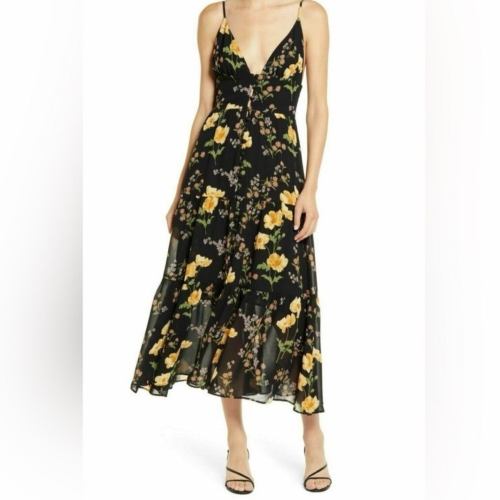 Reformation Floral Black & Yellow Women's Dress Size 6